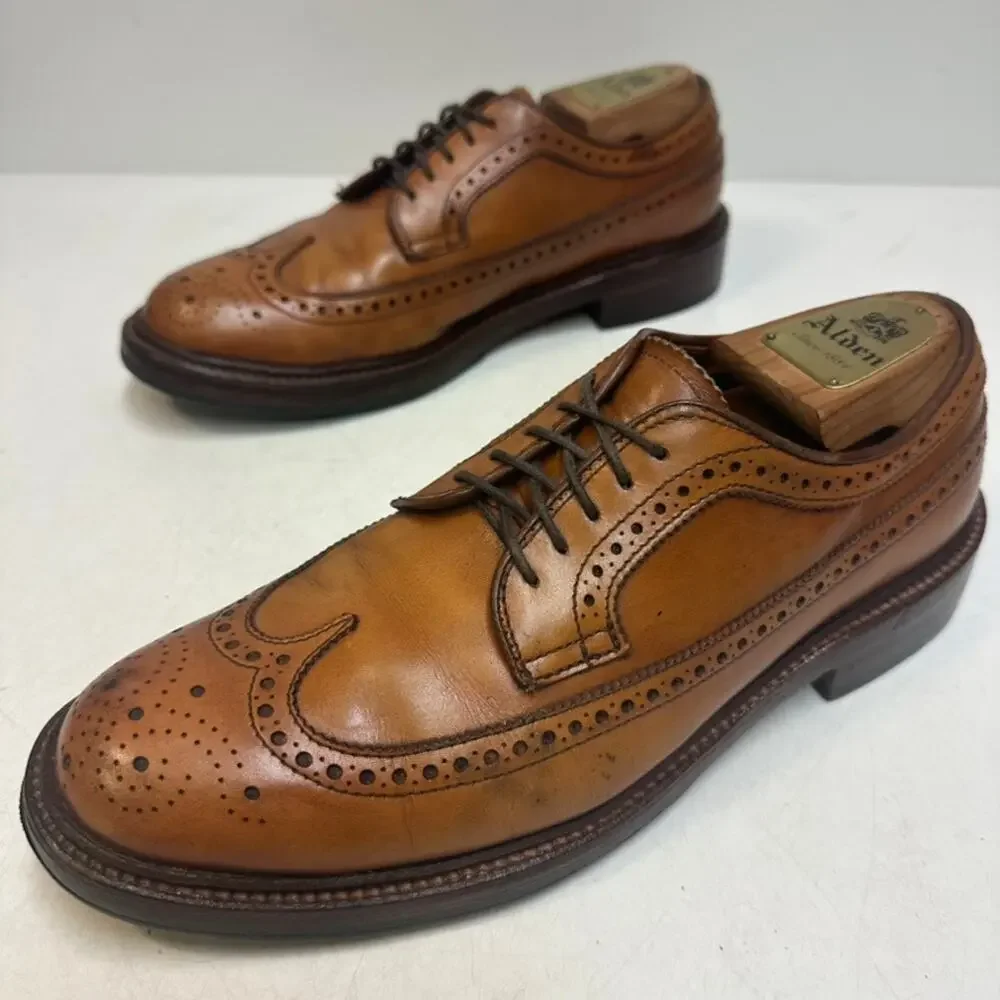 RESOLED Alden 97641 Burnished Tan Calfskin Long Wing Blucher Made in USA 7.5 D